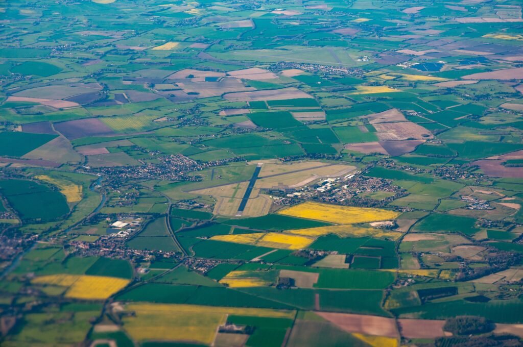 aerial view of raf benson, oxfordshire and surrounding countryside aerial view of raf benson, oxfordshire and surrounding countryside